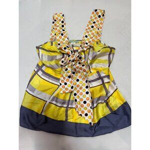Anthropologie Lil Bow Front Sleeveless Babydoll Blouse Top Sz 6 Plaid Polka Dot